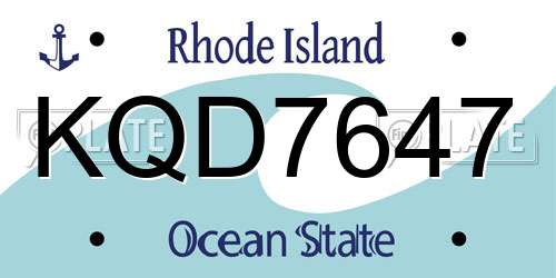 KQD7647 Rhode Island License Plate