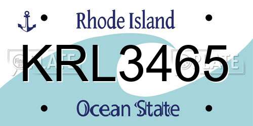 KRL3465 Rhode Island License Plate