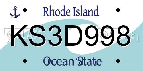 KS3D998 Rhode Island License Plate