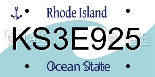 KS3E925 Rhode Island License Plate