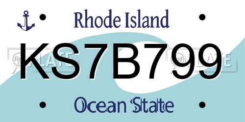 KS7B799 Rhode Island License Plate