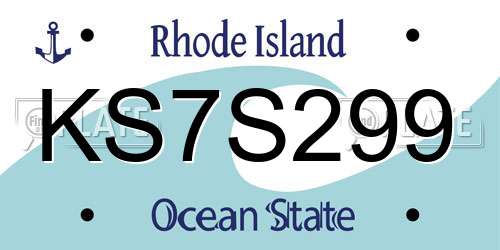 KS7S299 Rhode Island License Plate