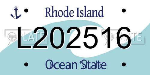 L202516 Rhode Island License Plate