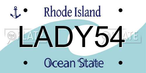 LADY54 Rhode Island License Plate
