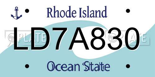 LD7A830 Rhode Island License Plate