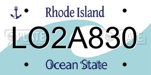 LO2A830 Rhode Island License Plate
