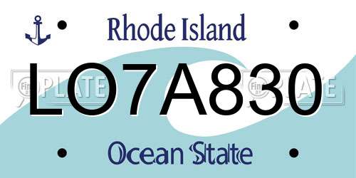 LO7A830 Rhode Island License Plate