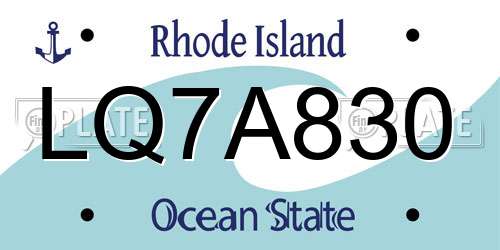 LQ7A830 Rhode Island License Plate