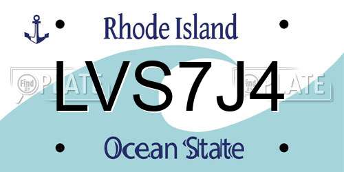 LVS7J4 Rhode Island License Plate