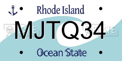 MJTQ34 Rhode Island License Plate