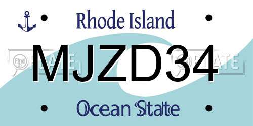 MJZD34 Rhode Island License Plate