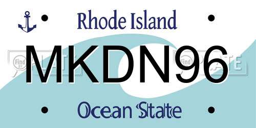 MKDN96 Rhode Island License Plate