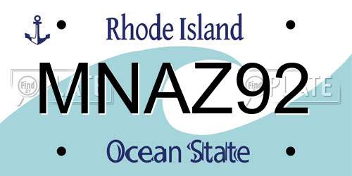 MNAZ92 Rhode Island License Plate