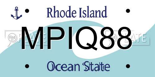 MPIQ88 Rhode Island License Plate