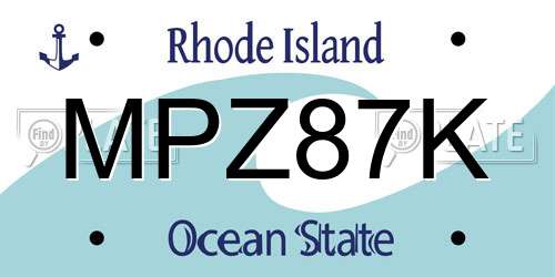MPZ87K Rhode Island License Plate