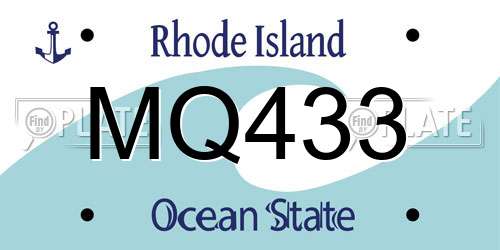MQ433 Rhode Island License Plate