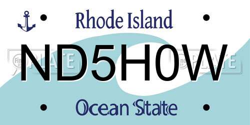 ND5H0W Rhode Island License Plate