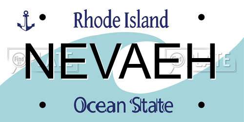 NEVAEH Rhode Island License Plate
