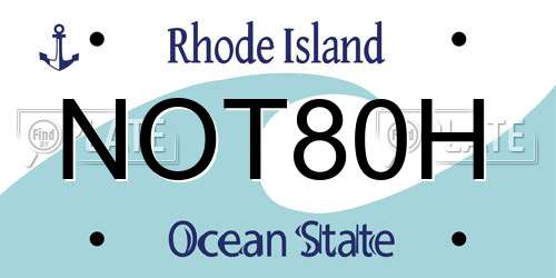 NOT80H Rhode Island License Plate