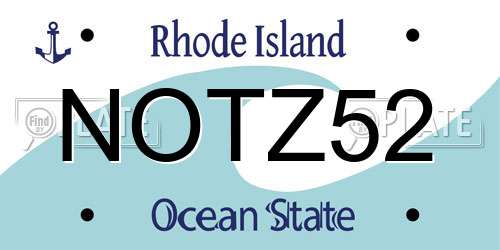NOTZ52 Rhode Island License Plate