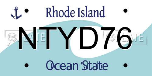 NTYD76 Rhode Island License Plate