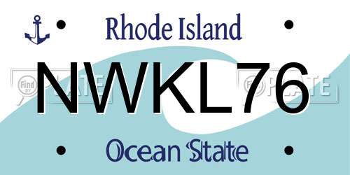 NWKL76 Rhode Island License Plate