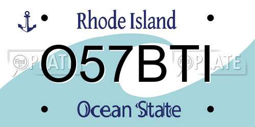 O57BTI Rhode Island License Plate