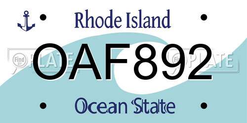 OAF892 Rhode Island License Plate