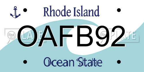 OAFB92 Rhode Island License Plate