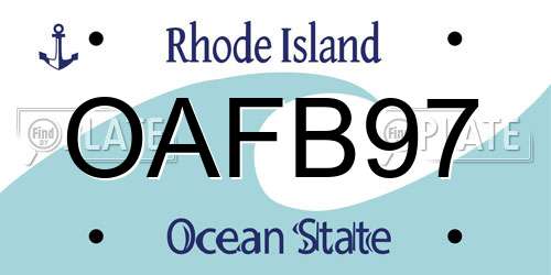 OAFB97 Rhode Island License Plate