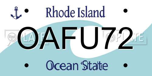 OAFU72 Rhode Island License Plate