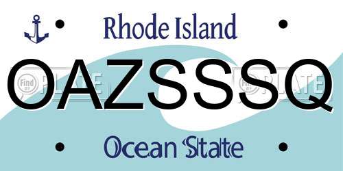 OAZSSSQ Rhode Island License Plate