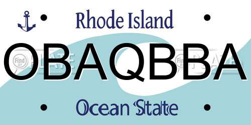 OBAQBBA Rhode Island License Plate