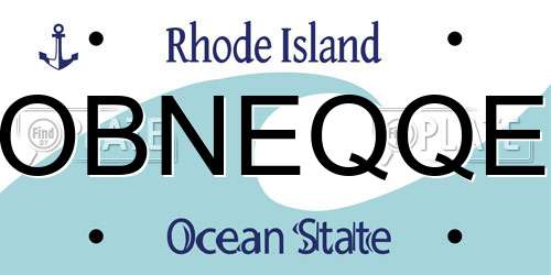 OBNEQQE Rhode Island License Plate