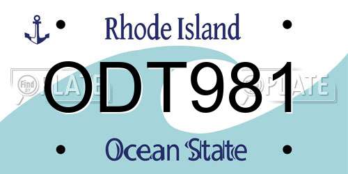 ODT981 Rhode Island License Plate