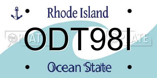 ODT98I Rhode Island License Plate