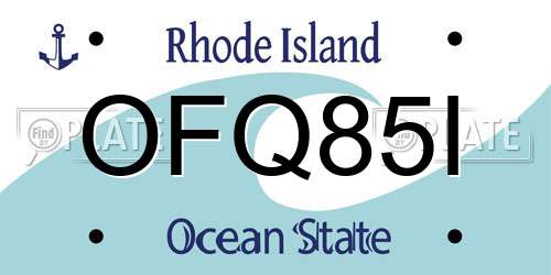OFQ85I Rhode Island License Plate