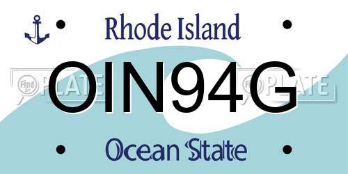 OIN94G Rhode Island License Plate