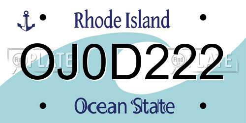 OJ0D222 Rhode Island License Plate