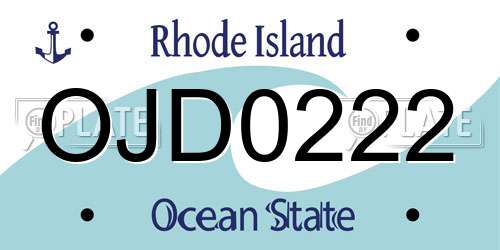 OJD0222 Rhode Island License Plate