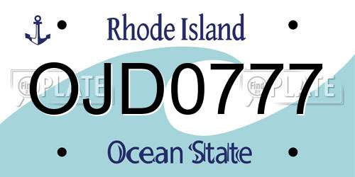 OJD0777 Rhode Island License Plate