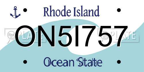 ON5I757 Rhode Island License Plate