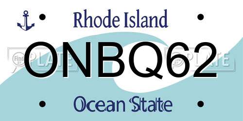 ONBQ62 Rhode Island License Plate