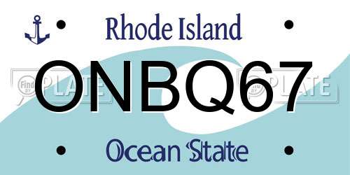 ONBQ67 Rhode Island License Plate