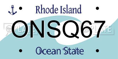 ONSQ67 Rhode Island License Plate