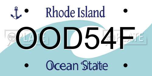 OOD54F Rhode Island License Plate