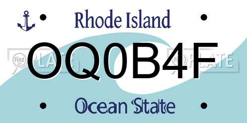 OQ0B4F Rhode Island License Plate
