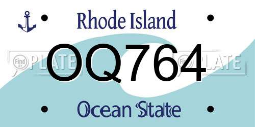 OQ764 Rhode Island License Plate