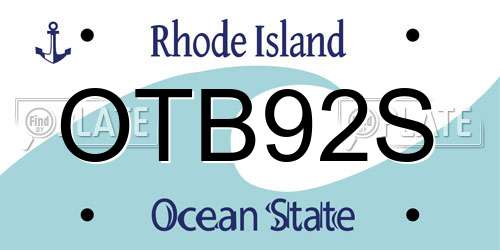 OTB92S Rhode Island License Plate