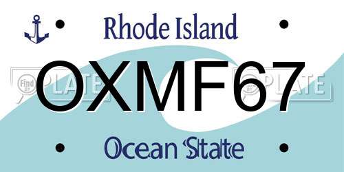OXMF67 Rhode Island License Plate